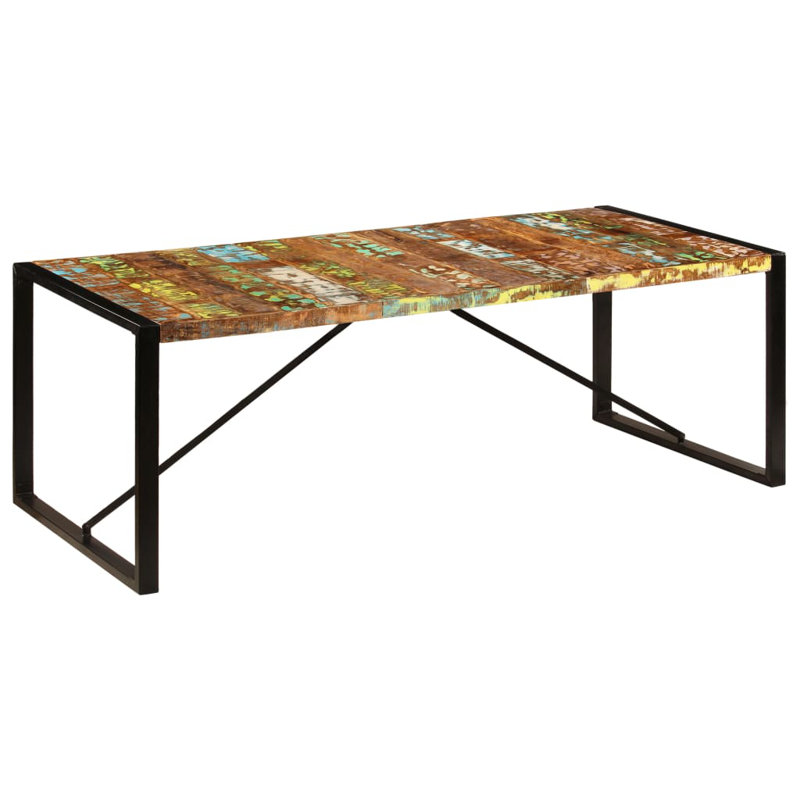 Table de salle à manger en bois massif récupéré, H 29,5 po x L 86,61 po x l 39,37 po, Brun/bleu