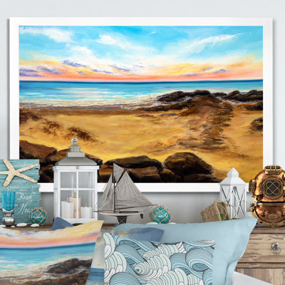 Golden Beach Horizon Landscape - impression nautique et côtière sur bois