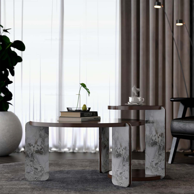 Ensemble de tables basses Nesting, Noyer / gris