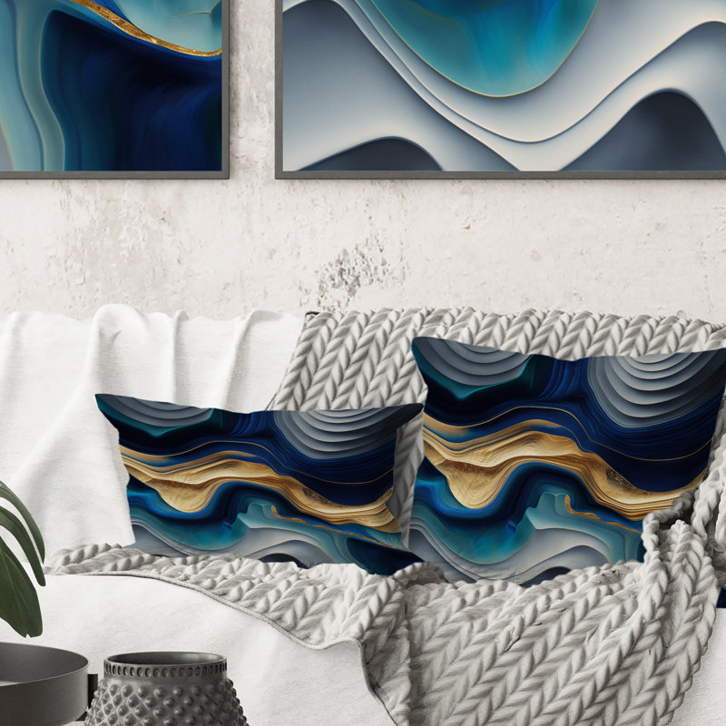 Coussin Vibrant Blue and Gold Agate I - Abstract