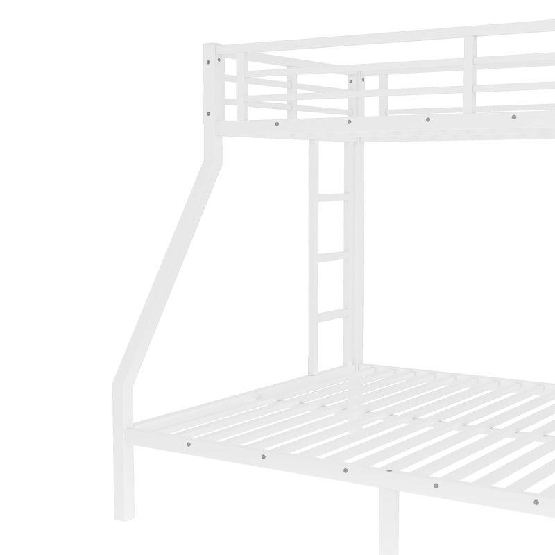 Lit superposé simple au-dessus de grand lit en métal avec double échelle, conception silencieuse et rangement sous le lit pour une économie d'espace.