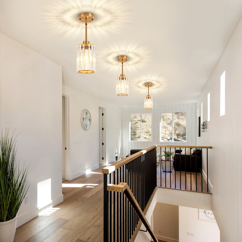 Luminaire suspendu moderne en cristal à 1 lumière avec hauteur réglable Bette, Doré