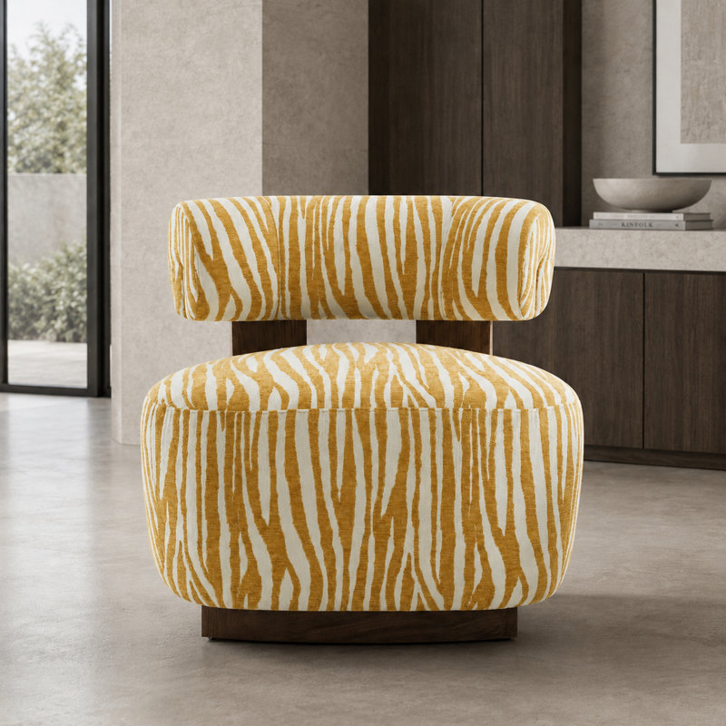 Fauteuil d'appoint à rayures zébrées de 76 cm de large, chenille, jaune, Yellow