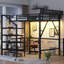Lit mezzanine double avec bureau pliable et station de charge, lit mezzanine double en métal avec bande lumineuse et rangement pour escalier pour enfants, adolescents, produits brevetés, noir (date d’arrivée prévue: 2026/4/10)