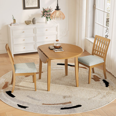 3-Piece Round Dining Table Set, 1 Wood Dining Table With 2 Upholstered Chairs For Small Apartments And Dining Areas