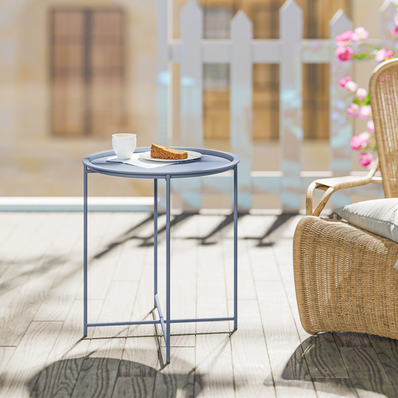 Round Metal Outdoor Side Table , 46cm cm W 46cm cm D, Blue Grey