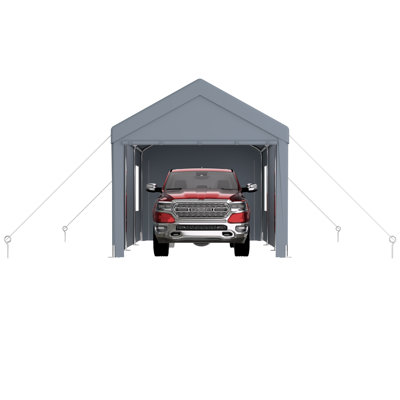 Carport 10X20, With Canopy & 2 Doors, 4 Vent Windows, Grey For Outdoor Protection Galvanized Steel Canopy, Storage
