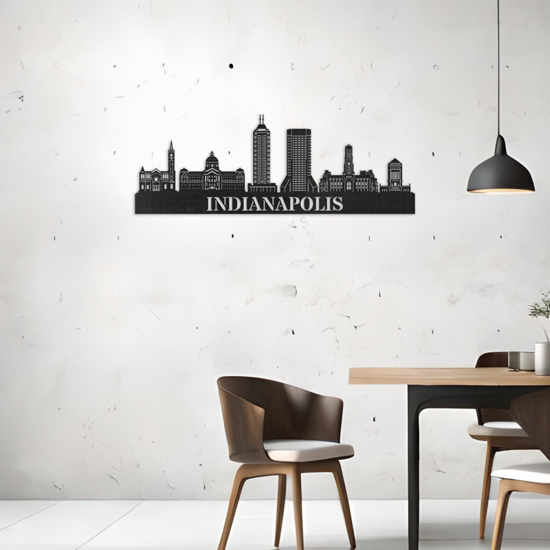 Décoration murale Indianapolis City Skyline, H 14 po x l 46 po x P 0,25 po, Naturel