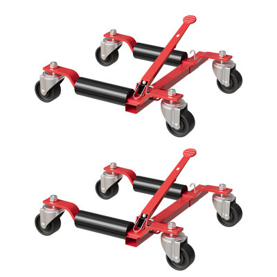 Ensemble de 2 crics roulants à roue mécanique de 1500 lb avec pédale à cliquet et jeu de roues de 12 pouces, roulettes pivotantes à 360 degrés pour le positionnement du véhicule et le changement de pneu