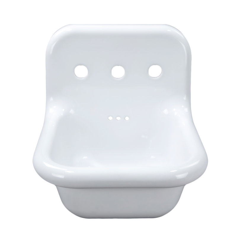 Nantucket Sinks 16.5-inch Fireclay Wallmount Bath Sink with Short Spout Faucet and Drain, Gold/White
