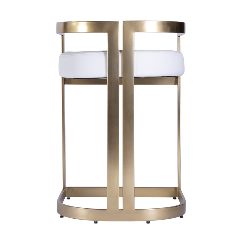 Clarence Faux Leather 23" Dining Stool, Gold, White