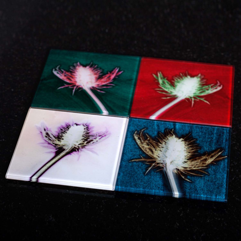 Glass Square 1 Piece Coaster, Red