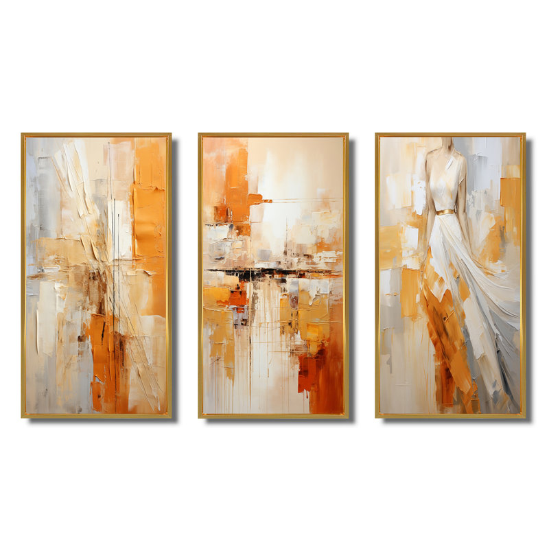 «Glam Orange Beige Collage IV», ensemble d'art mural tendance, Encadrement doré, H 32 po x l 48 po