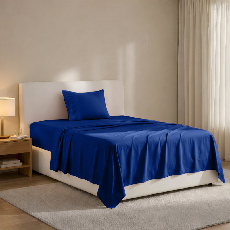 Lux Decor 4-Piece Ultra Soft Microfiber Sheet Set Deep Pocket Fitted Sheet, Wrinkle-Resistant & Easy Care Bedding, Royal Blue