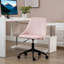 Fauteuil de bureau à dossier moyen en velours rose. 360 roues pivotantes, hauteur réglable de 30,25 po à 34,25 po, siège rembourré en éponge confortable, forme moderne pour la chambre à coucher et le bureau à domicile, charge maximale de 264 lb.