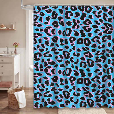 Rideau de douche léopard bleu sarcelle avec 12 crochets