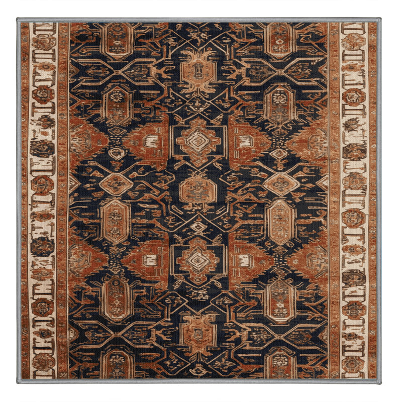 Tapis art déco brun lavable à la machine, Carré 4 pi