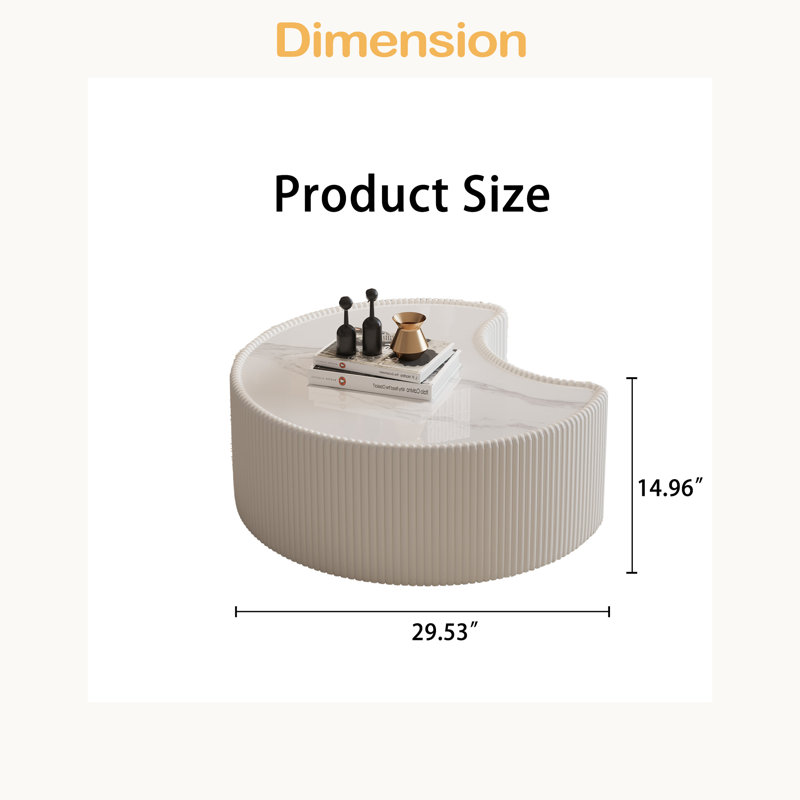 Table basse moderne en cuir fritté clair avec dessus en pierre et forme irrégulière pour le salon, Blanc, crème