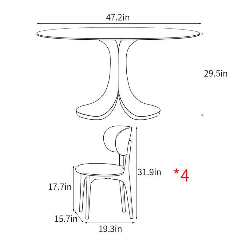 High-end simple round dining table sets, 29.5"H x 47.2"L x 47.2"W