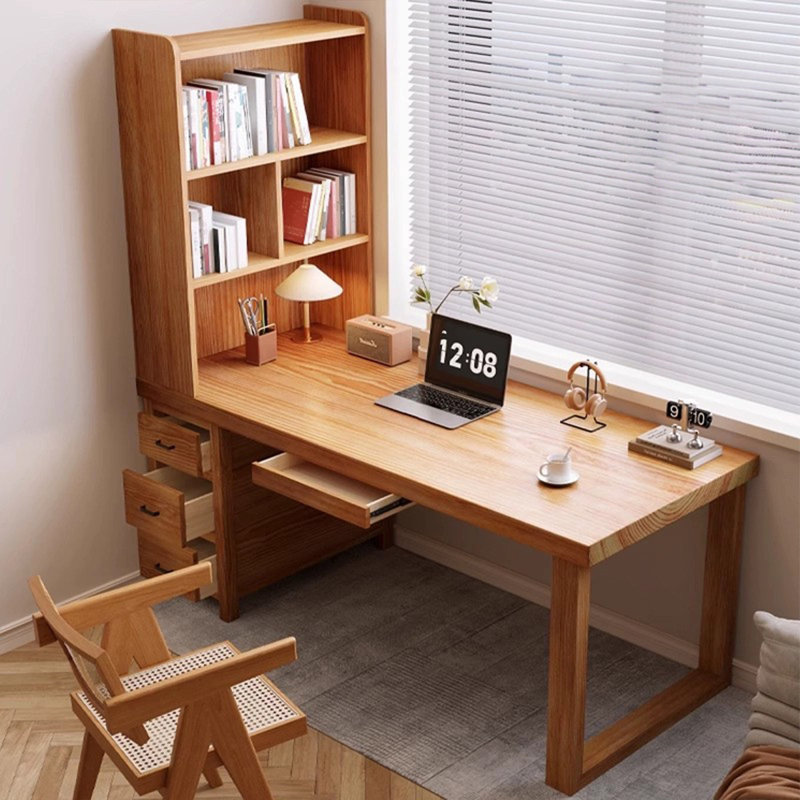 Bureau rectangulaire brun en bois massif, Retour à gauche, 29.53" H x 62.99" W x 27.56" D