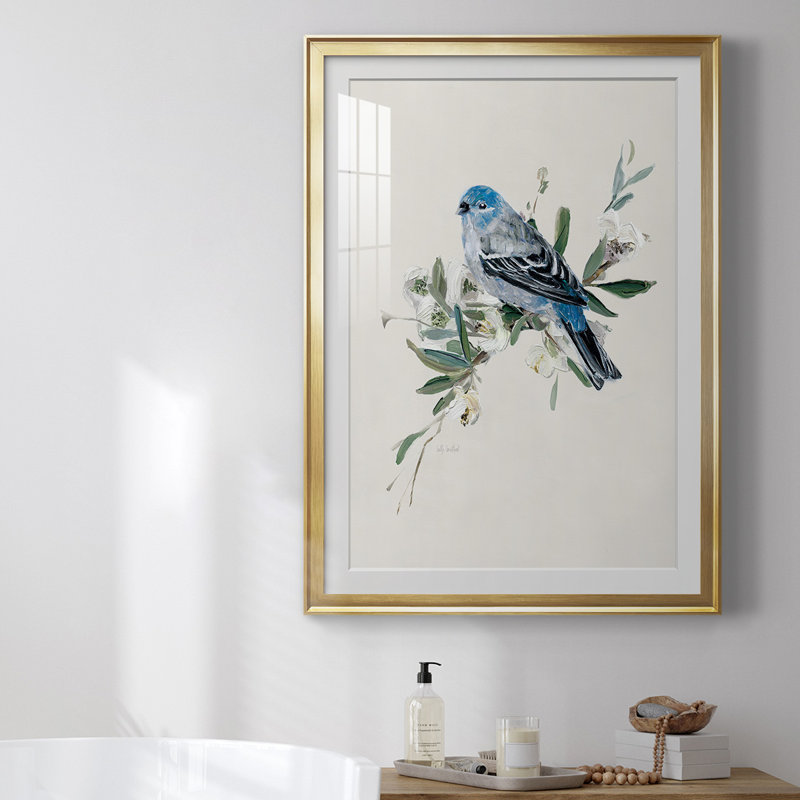«Bluebird Happy II», reproduction encadrée de qualité supérieure - prête à être accrochée, Or, H 42,5 po x l 30,5 po x P 1 po