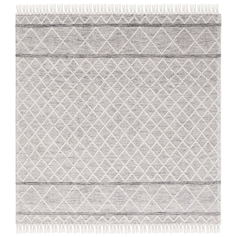 Perkinsville Hand Loomed Wool/Cotton Southwestern Rug in Gray/Ivory, Square 6'
