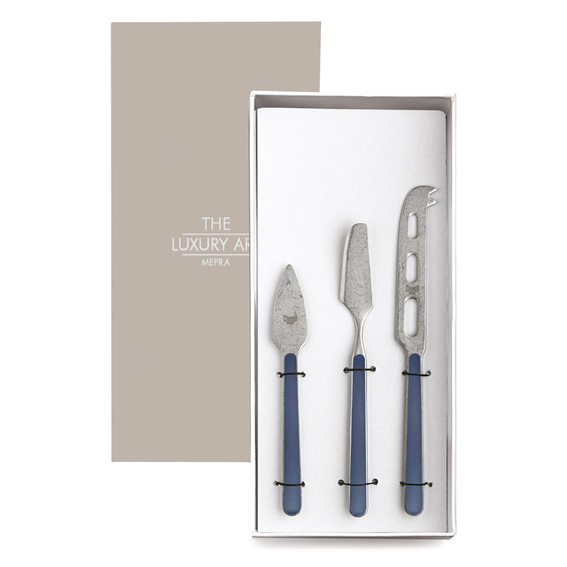 Fantasia Pewter Cheese Knives - 3 Pieces - Light Blue, Cobalt
