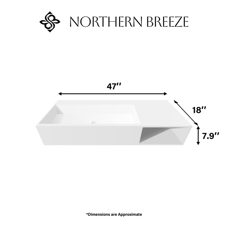 Lavabo de salle de bain mural moderne 47 po - Meuble-lavabo flottant à surface solide pour salle de bain principale