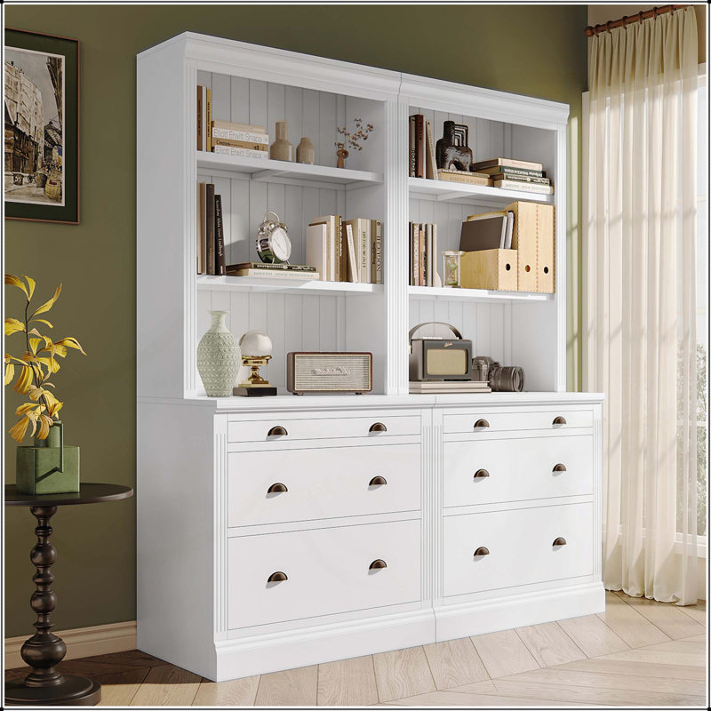 Versatile Tall Bookshelf Suite with LED, Drawers and Adjustable Shelves for Home