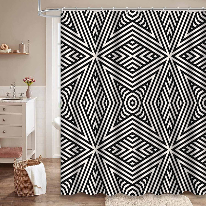 Rideau de douche à motif abstrait géométrique avec 12 crochets, L 72 po x l 72 po