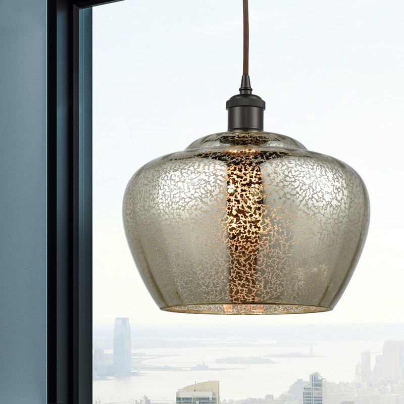 Mini-luminaire suspendu 1 lumière à cordon 11 po Ballston Fenton, Mercure, Bronze frotté à l'huile