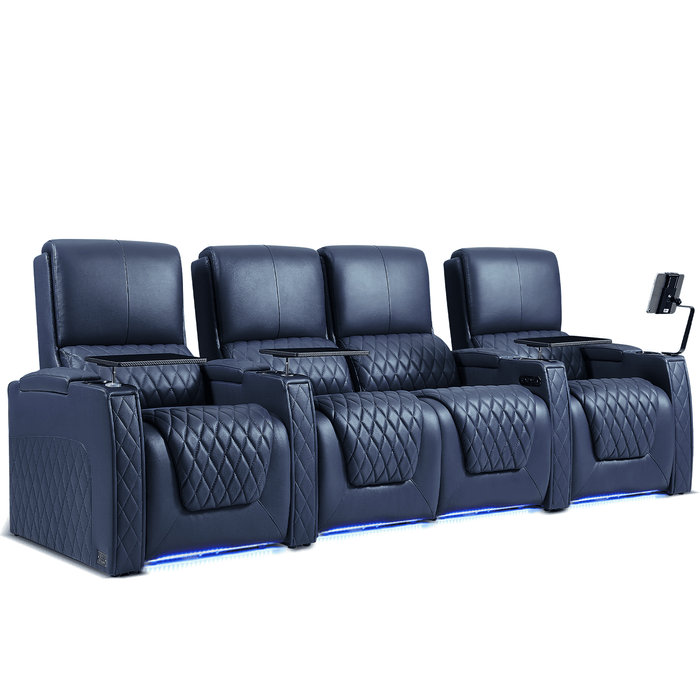 Haiylee Zero Gravity Home Theater Seating Top Grain Leather Recliner Sofa Power Headrest Footrest, Blue Genuine Leather