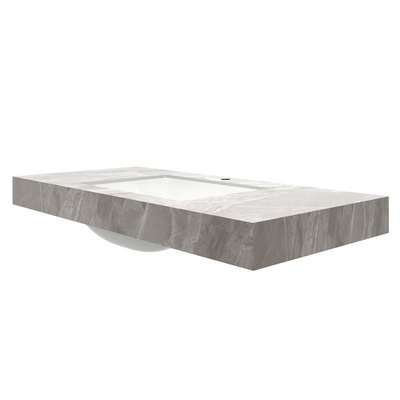 Comptoir de salle de bain 48 po avec lavabo sous comptoir, comptoir rectangulaire moderne avec trou de robinet pré-percé, gris clair