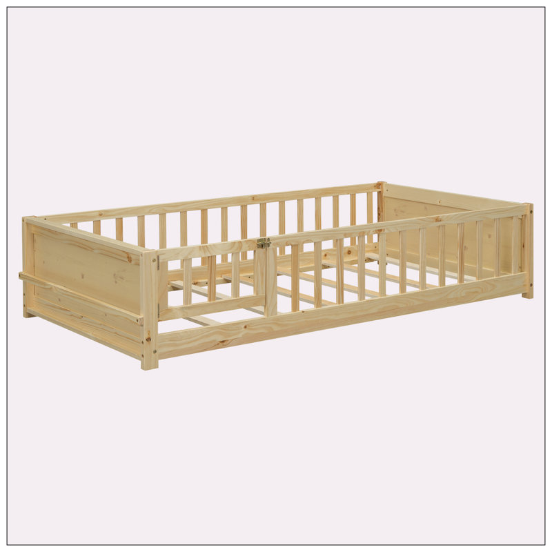 Lit plateforme simple avec rangement pour livres et porte, Naturel