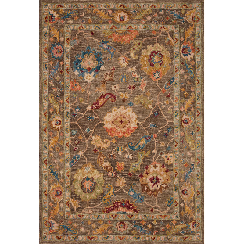 Tapis oriental gris anthracite en laine crocheté à la main Norge, Rectangle 3 pi 6 po x 5 pi 6 po