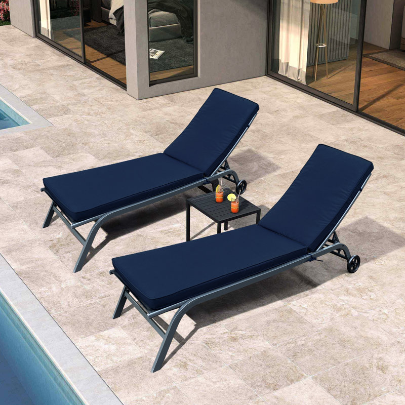 2Pcs Navy Blue Chaise Lounge Cushions, Fine Fabric, & Fade , Removable Zipper Covers For Cleaning, High Resilience Sponge Padding, Adjustable Straps Comfort 75 Inch Blue, Cover, Filling, Covers,