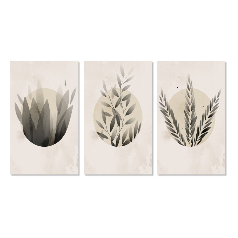 «Botanical Flower Silhouette on Retro III», ensemble de 3 impressions sur toile tendue, H 32 po x l 48 po