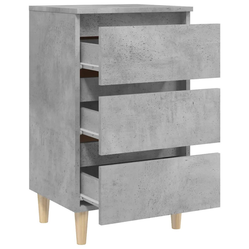 Solihull Bed Cabinet with Solid Wood Legs, Concrete Grey, 1