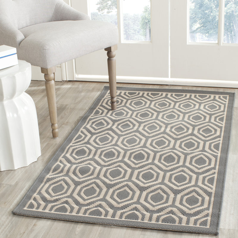 Doerr Hooked Grey/Beige Indoor/Outdoor Rug, Rectangle 122 x 170 cm