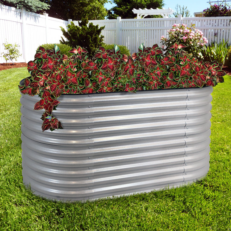 Lit de jardin surélevé ovale en acier Lemark - argent - 63 po, gris, H 32 po x l 62,5 po x P 32 po