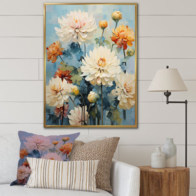 «Blue Blooms Zinnias Flowers I» sur toile