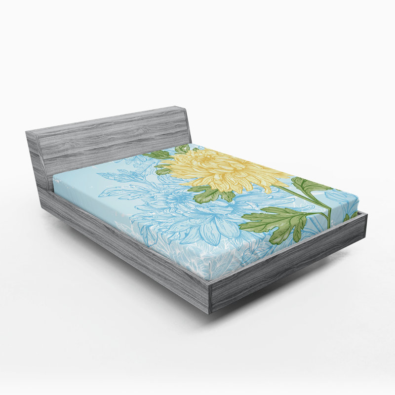 Ensemble de 2 draps-housses Ambesonne, Drap-housse de taille double, Jaune pâle, vert olive / floral
