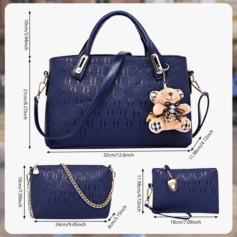 4 pièces / ensemble de sacs à main en cuir pour femme, Bleu