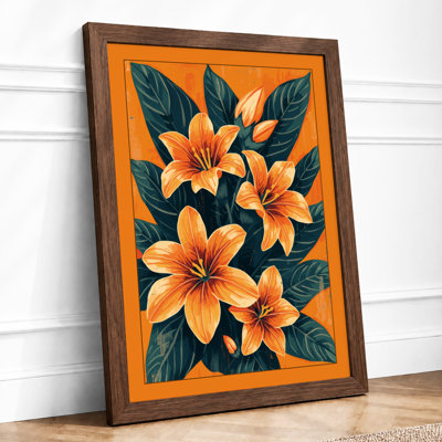 Orange Lilies On Navy Botanical - Print