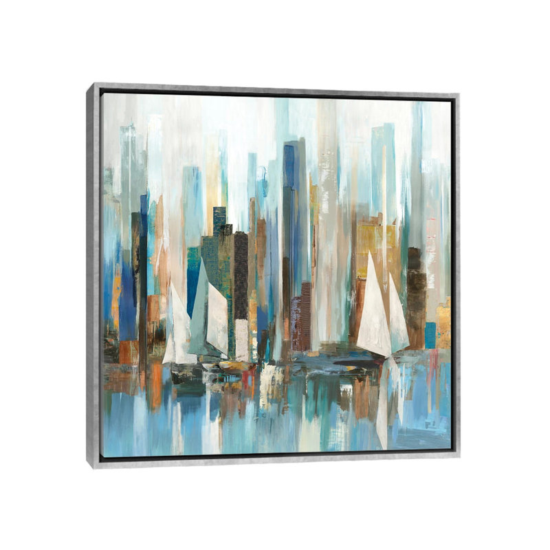 "Regatta I" par Allison Pearce, reproduction d’art, Pas de tapis, H 37 po x l 37 po x P 1,5 po, Toile avec cadre argenté