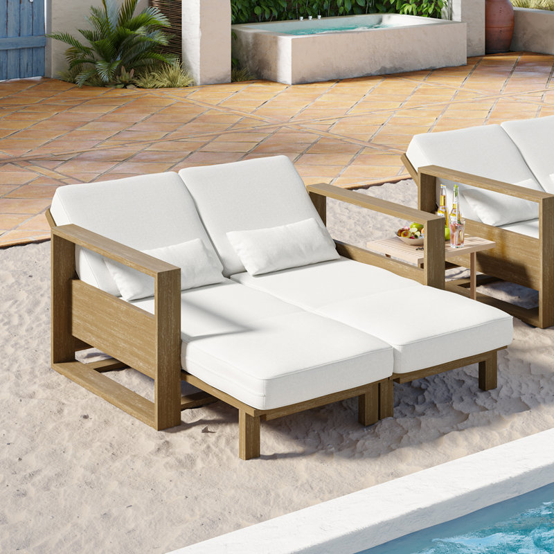  Darren 2 Seat Convertible Solid Wood Patio Sofa with Lumbar Pillow