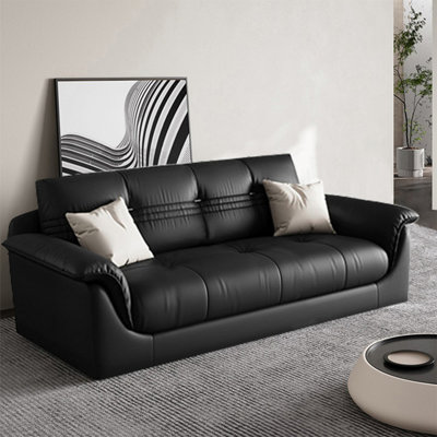 Black Genuine Leather Standard Sofa cushion couch