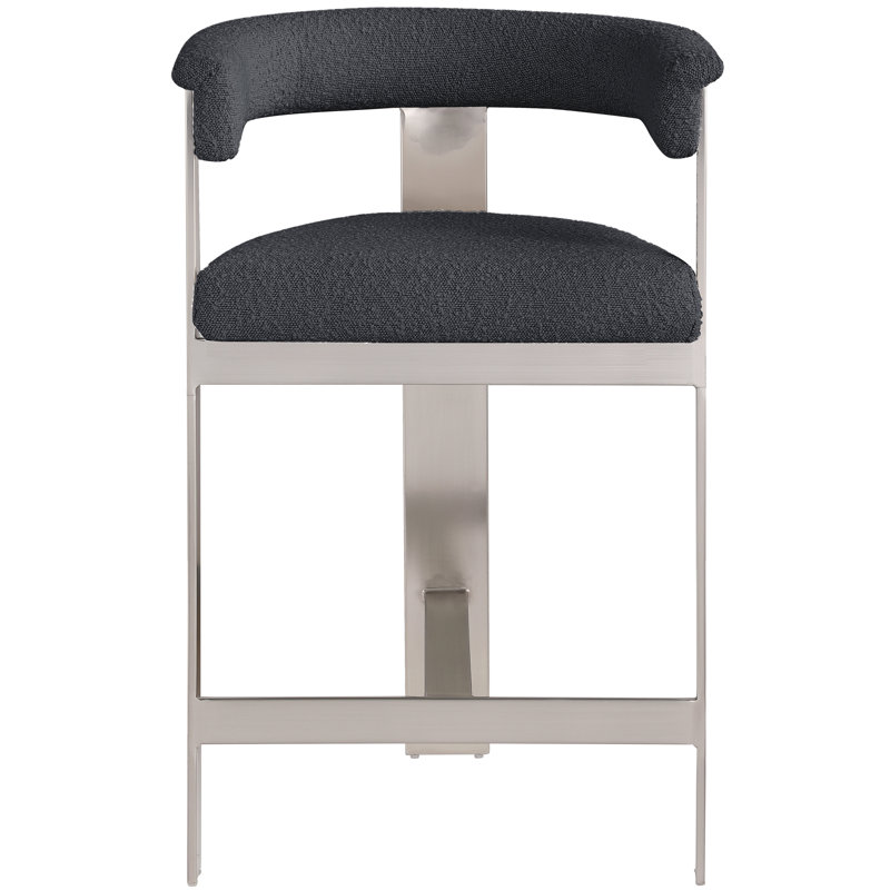 Romeo 26'' Counter Stool, Black Boucle Fabric, Matte Black Powder Coating