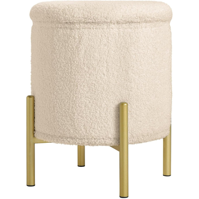 Belmoor 35cm Wide Round Solid Colour Ottoman with Storage, Beige