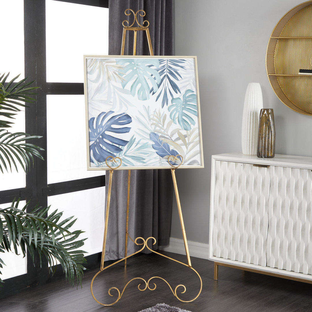 Opalo Gold Metal Large Free Standing Adjustable Display Stand Scroll Easel with Chain Support Fleur De Lis Living 